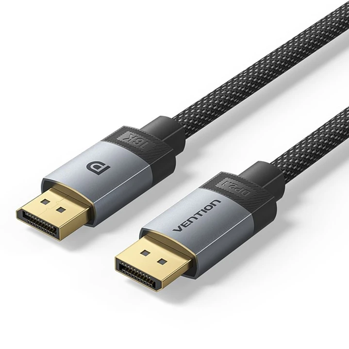 Vention Cable Displayport 2.1 16K - Longitud 2m - Revestimiento Trenzado de Algodon - Conectores Chapados en Oro - Color Gris 1