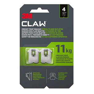 3M Claw Pack de 4 Ganchos de Metal para Paredes de Yeso - Soporta hasta 11kg - Color Gris/Titanio