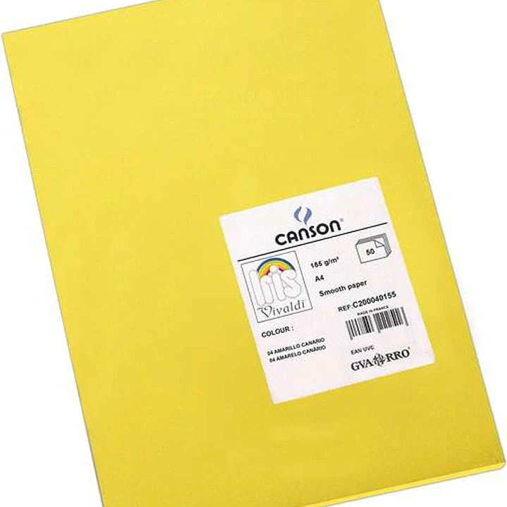 Canson Guarro Pack de 50 Cartulinas Iris A4 de 185g - 21x29.7cm - Color Amarillo Canario 1