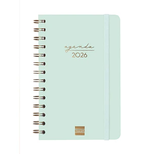 Finocam Alma Agenda en Catalan - Anual 2026 - con Espiral - Formato E5 - 131x19x190mm - Semana Vista Horizontal - Color Menta