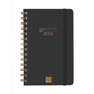 Finocam Alma Agenda en Catalan - Anual 2026 - con Espiral - Formato E5 - 131x19x190mm - Semana Vista Horizontal - Color Negro