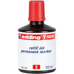 Edding T100 Bote de Recarga para Rotulador Permanente - Capacidad 100ml - Color Rojo