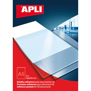Apli Bolsillos Adhesivos A5 - Bolsillo Adicional para Documentos e Imagenes - 6 Unidades por Bolsa