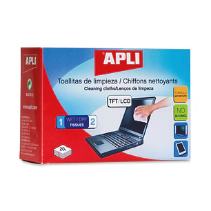 Apli Toallitas de Limpieza para Equipos Electronicos - Propiedades Antiestaticas - Incluye 20 Sobres con Toallita Humeda y Seca - sin Alcohol
