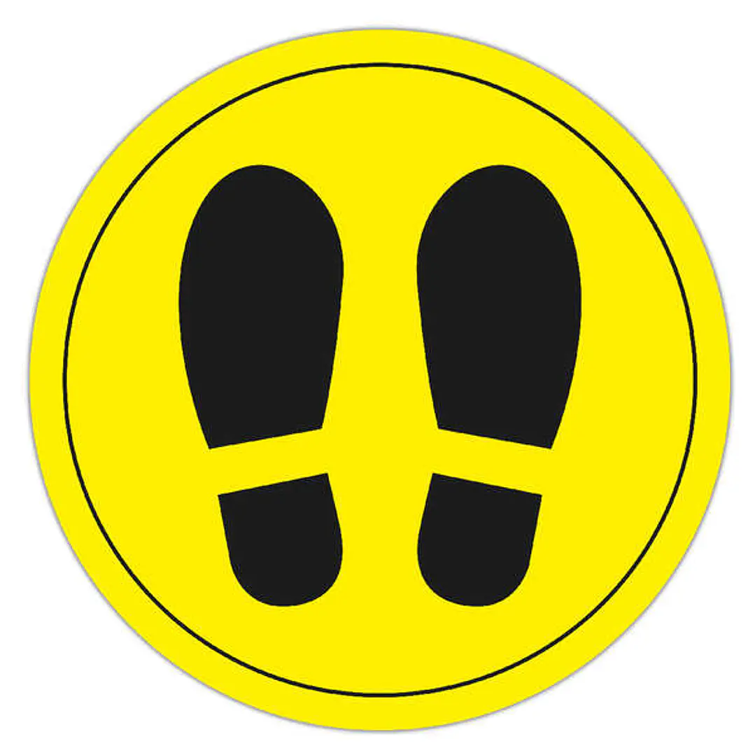 Apli Circulo Señalizacion Adhesivo Ilustracion Zapatos Ø30mm - Acabado Mate - Adhesivo Solvente Alta Resistencia - Color Amarillo/Negro - Film PVC 100 1