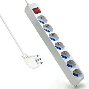 Ewent Regleta con 6 Tomas Tipo L/F (Schuko) de 10/16A - Interruptor de Encendido - Proteccion contra Sobretensiones - Proteccion Infantil - Enchufe It