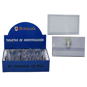 Bismark Portanombres con Pinza y Alfiler - Medidas 9,5x5,7cm - Uñero para Facil Intercambio de las Etiquetas - Transparente