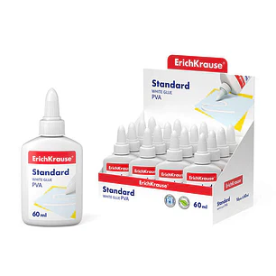 Erichkrause Cola Blanca PVA Standard 60ml - Aplicador Autolimpiante - Regulador de Intensidad - No Toxico - Resistente al Frio - Color Blanco