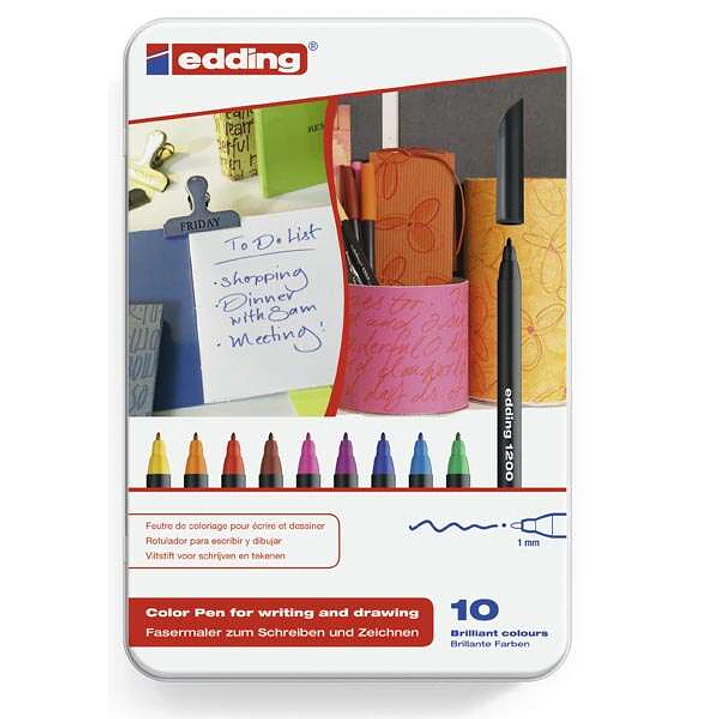 Edding 1200 Caja Metalica con 10 Rotuladores - Punta Redonda - Trazo 1mm - Tinta con Base de Agua 1