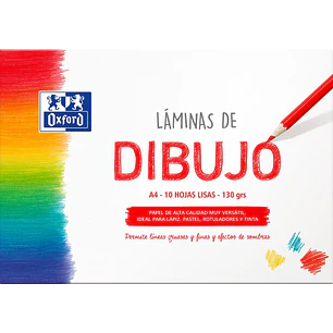 Oxford Dibujo Escolar Sobre de Laminas de Dibujo A4 - 10 Hojas de 130gr - Papel Liso de Alta Calidad - Ideal para Estudiantes y Artistas