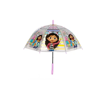Safta Gabby's Dollhouse Party Paraguas Automatico de 76cm - 8 Paneles - Asa y Punta de PVC - POE Transparente - Nervios de Acero de 8mm - Color Transp