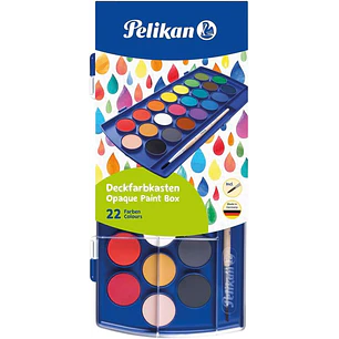 Pelikan Acuarelas Escolares - 22 Colores - Faciles de Diluir - Resistentes a la Luz - Incluye 1 Pincel