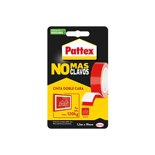 Pattex No mas Clavos Cinta Doble Cara 19mm x 1.5m - Fijacion Rapida y Limpia - Para Objetos Lisos en Interior y Exterior - Color Blanco