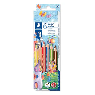 Staedtler Jumbo Noris 128 Pack de 6 Lapices Triangulares de Colores - Diseño Ergonomico - Colores Surtidos