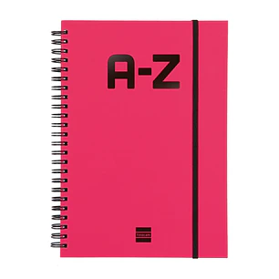 Finocam A-Z Indice Alfabetico - Formato A5 - 148x210mm - Tapas de Carton Forrado - Papel de 80g/m2 - Cierre con Goma Elastica - Espiral Doble Metalica