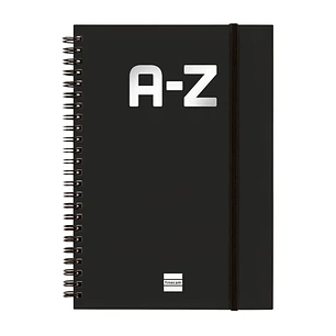 Finocam A-Z Indice Alfabetico - Formato A5 - 148x210mm - Tapas de Carton Forrado - Papel de 80g/m2 - Cierre con Goma Elastica - Espiral Doble Metalica