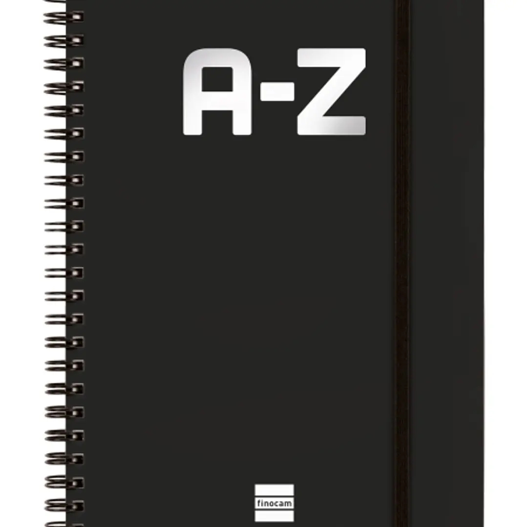 Finocam A-Z Indice Alfabetico - Formato A5 - 148x210mm - Tapas de Carton Forrado - Papel de 80g/m2 - Cierre con Goma Elastica - Espiral Doble Metalica 1