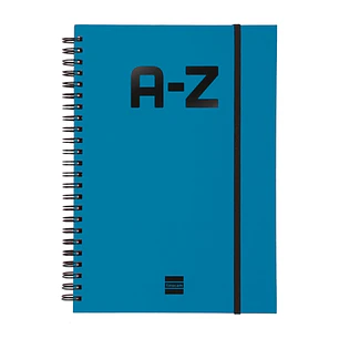Finocam A-Z Indice Alfabetico - Formato A5 - 148x210mm - Tapas de Carton Forrado - Papel de 80g/m2 - Cierre con Goma Elastica - Espiral Doble Metalica