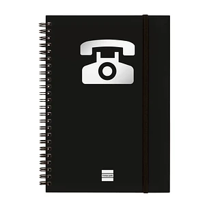 Finocam Phone Indice Telefonico - Formato A5 - 148x210mm - Tapas de Carton Forrado - Papel de 120g/m2 - Cierre con Goma Elastica - Espiral Doble Metal