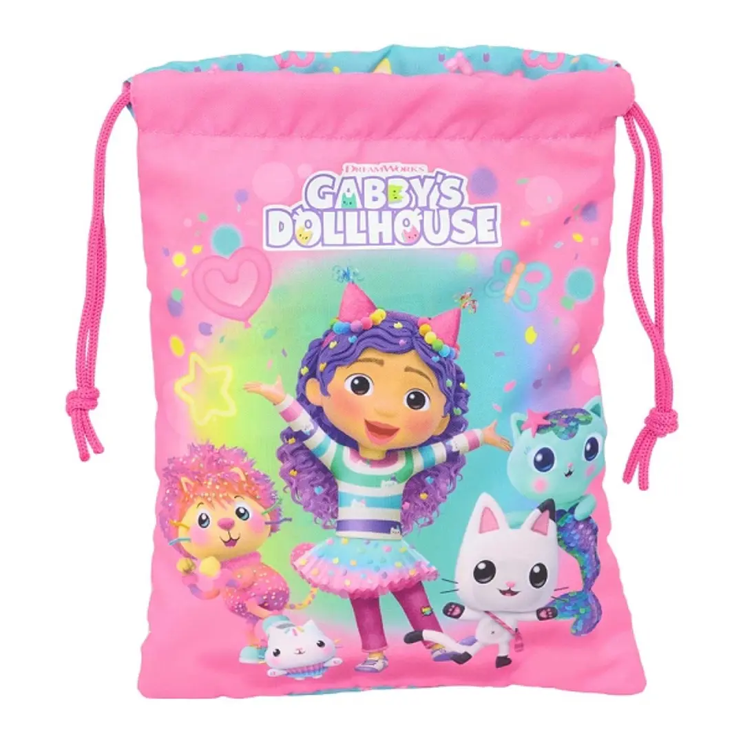 Safta Gabby's Dollhouse Confetti Saco Plano - Cierre con Cordon - 1L - 200x250mm - Color Rosa 1
