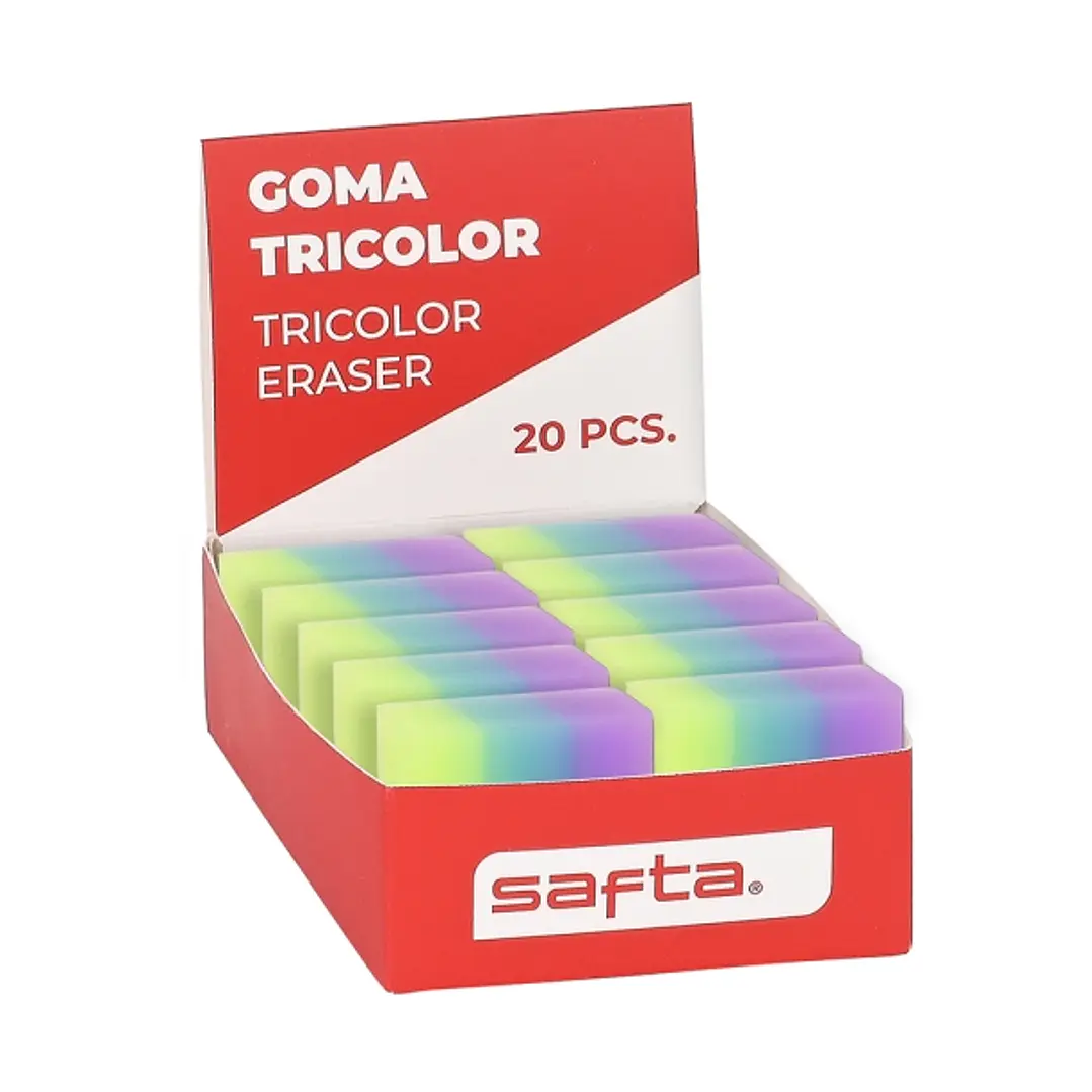 Safta Expositor con 20 Gomas - PVC - Borrado Limpio - Suave al Tacto - Tricolor 1