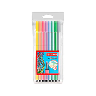 Stabilo Pen 68 Pack de 8 Rotuladores Acuarelables - Punta de Fibra - Trazo de 1mm aprox. - Tinta a Base de Agua - Capuchon Ventilado - Colores Pastel 