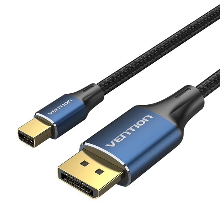 Vention Cable Displayport 1.4 8K - Longitud 1.5m - PVC con Trenzado de Algodon - DP Macho a MiniDP Macho - Conectores Chapados en Oro - Blindaje Multi 1