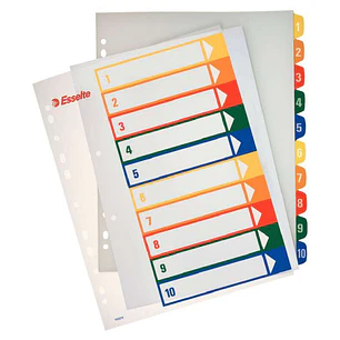 Esselte Indice Proyectos Imprimibles Tipo 1-10 Multicolor - Tamaño A4 Maxi - Material PP Rigido 300 Micras, Portada 350 Micras