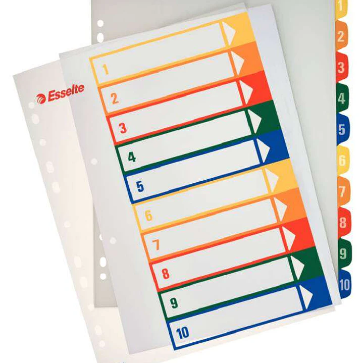 Esselte Indice Proyectos Imprimibles Tipo 1-10 Multicolor - Tamaño A4 Maxi - Material PP Rigido 300 Micras, Portada 350 Micras 1
