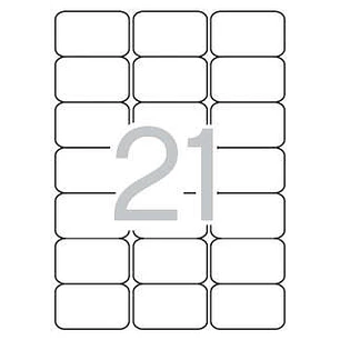 Apli Pack de 525 Etiquetas Rectangulares 63.5x38.1mm - 25 Hojas por 21 Etiquetas - Adhesivo Permanente - Cantos Romos - Color Blanco