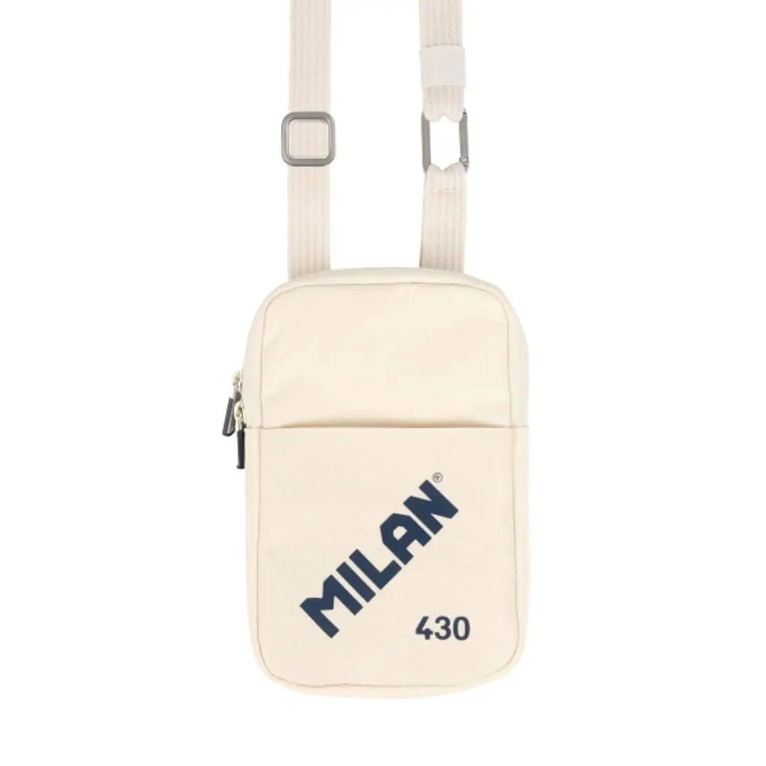 Milan Coleccion 430 Bolso Pequeño Bandolera - Tamaño Bolso 19x2.3x12.8cm - Cierre de Cremallera - Mosqueton de Aluminio - Color Beige 1