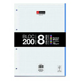 Miquel Rius Bloc8 Bloc Encolado Formato A4 Cuadricula 5x5mm - 200 Hojas de 70gr con 4 Taladros - Base de Carton