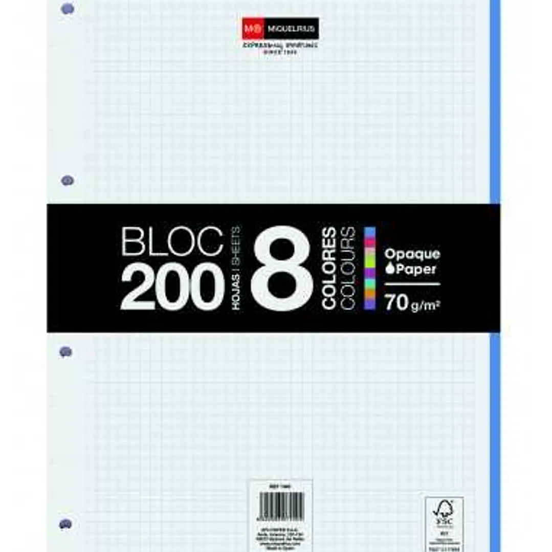 Miquel Rius Bloc8 Bloc Encolado Formato A4 Cuadricula 5x5mm - 200 Hojas de 70gr con 4 Taladros - Base de Carton 1