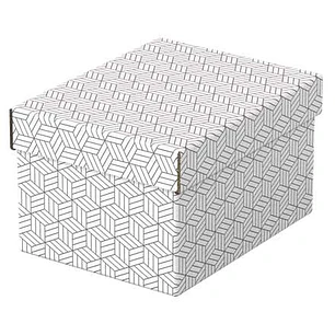 Esselte Pack de 3 Cajas Pequeñas de Almacenamiento con Tapa 200x150x255mm - Carton 100% Reciclado y Reciclable - Diseño Blanco con Dibujo