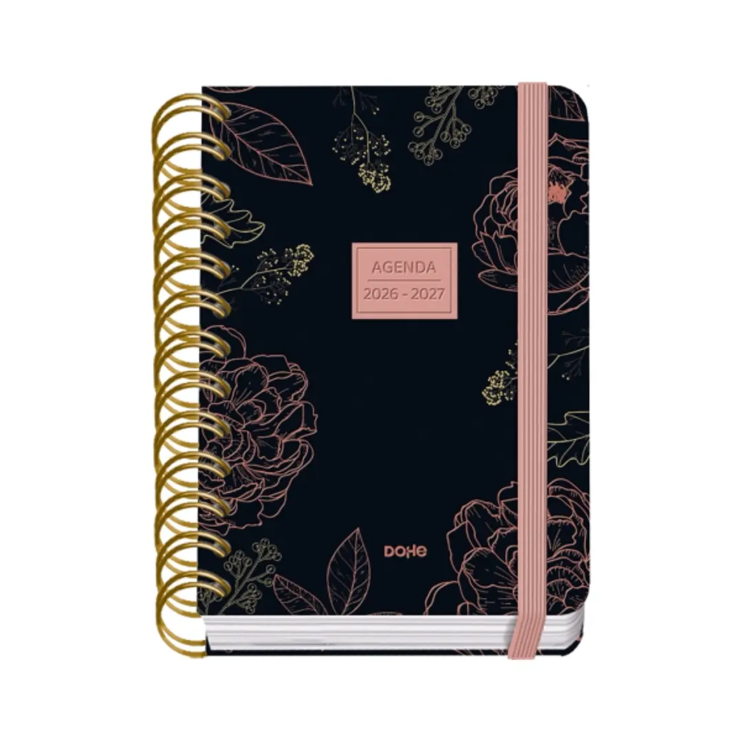 Dohe Premium Noir Agenda Escolar 26/27 - Formato A6 - Dia Pagina - Papel Offset Ahuesado 80g - Cubierta de Carton Plastificado - Espiral Metalica Dobl 1