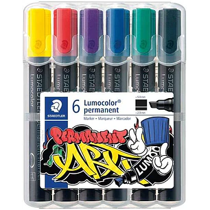 Staedtler Lumocolor 350 Pack de 6 Rotuladores Permanentes - Punta Biselada - Colores Surtidos