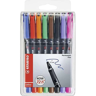 Stabilo OHPen Pack de 8 Rotuladores Permanentes - Punta Fina - Trazo de 0.7mm - Agarre Antideslizante - Tapon Ventilado - Colores Surtidos