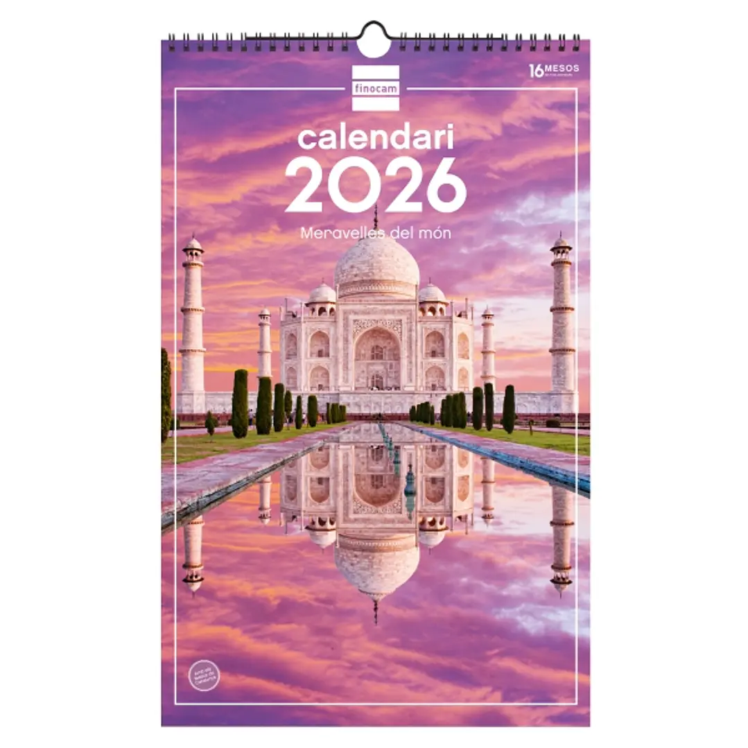 Finocam Calendario de Pared en Catalan - Anual 2026 - Imagenes Variadas - con Espiral - Espacio para Escribir - Tematica de Maravillas Del Mundo 1