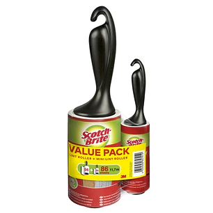 Scotch-Brite Everyday Clean Rodillo Quitapelusas Adhesivo - 56 Hojas - Incluye Rodillo Mini para Uso Diario de 30 Hojas - Color Negro