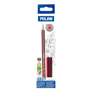 Milan Pack de 12 Lapices de Grafito Triangulares - Mina HB de 2.2mm - Resistente a la Rotura - Para Escritura y Dibujo
