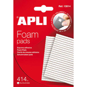 Apli Adhesivo Espuma 3D Precortado 5x5x3mm - Facil Aplicacion - 414 Unidades - Blanco