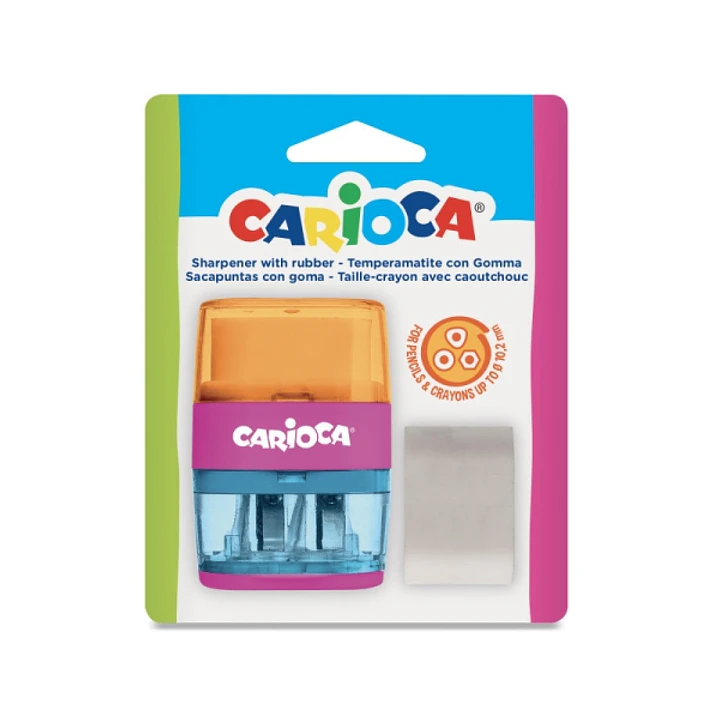 Carioca Sacapuntas de 2 Orificios con Goma y Deposito - Diametro Maximo de Ø 10,2mm - Colores Aleatorios Surtidos 1
