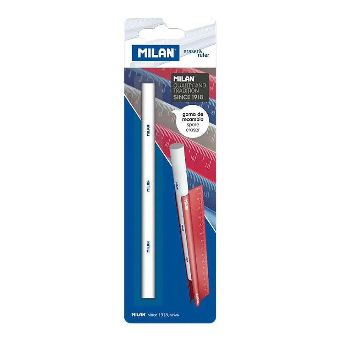 Milan Goma de Recambio para Eraser & Ruler - Plastico Suave - No Abrasiva - No Daña el Papel - Color Blanco 1