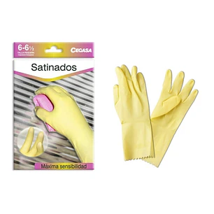 Cegasa Guantes de Latex Talla P 6-6 1/2 - Satinados - Uso General, Domestico, Limpieza - Espesor en Palma de 0,45mm - Color Amarillo