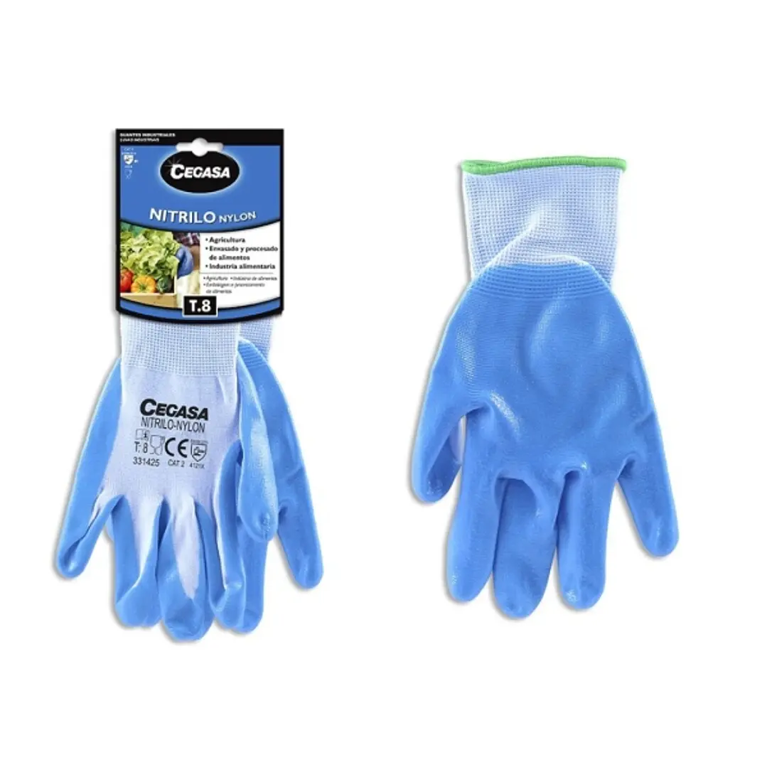 Cegasa Guantes de Trabajo Talla 8 - Fabricados en Nylon con Recubimiento de Nitrilo en Palma y Dedos - Color Azul 1