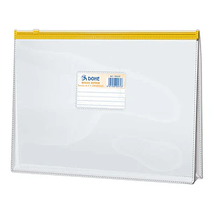 Dohe Bolsa Zipper Folio Apaisado PVC Transparente 150 Micras - Apertura Superior - Cierre Zip Hermetico en Color Amarillo