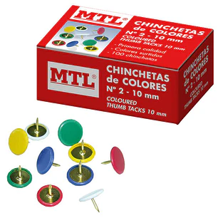 Dohe Caja de 100 Chinchetas de Colores Surtidos del Nº2 - Fabricadas con Materiales de Gran Resistencia y Calidad