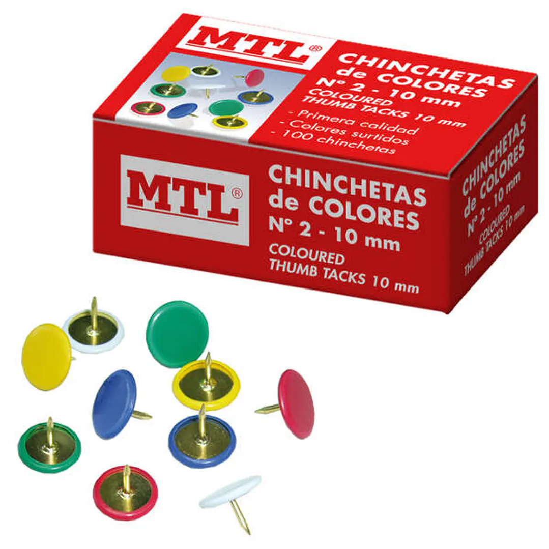 Dohe Caja de 100 Chinchetas de Colores Surtidos del Nº2 - Fabricadas con Materiales de Gran Resistencia y Calidad 1