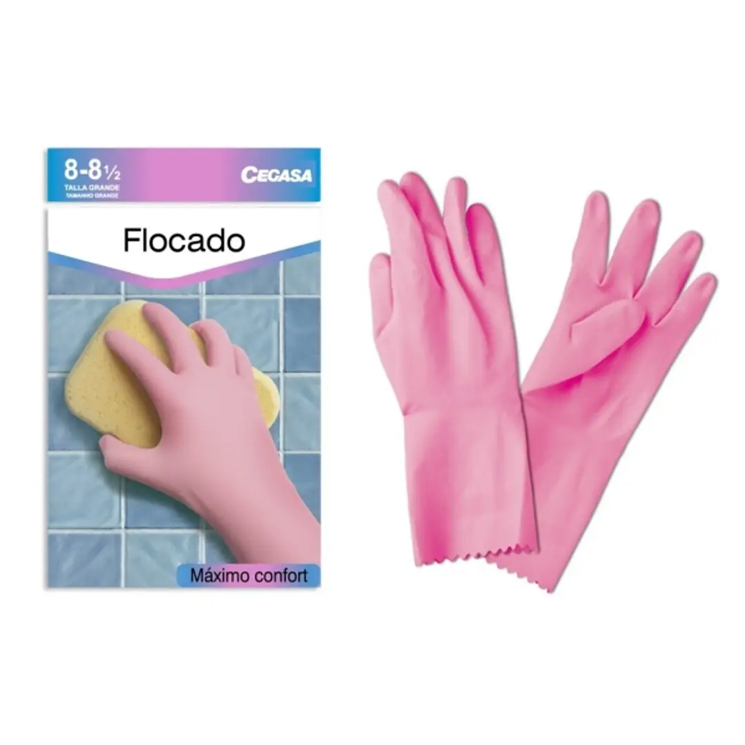 Cegasa Guantes de Latex Talla G 8-8 1/2 - Flocados - Uso General, Domestico, Limpieza - Color Rosa 1