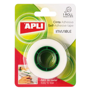 Apli Cinta Adhesiva Invisible 19mm x 33m - Facil de Cortar - Resistente - Ideal para Uso en Oficina - Transparente